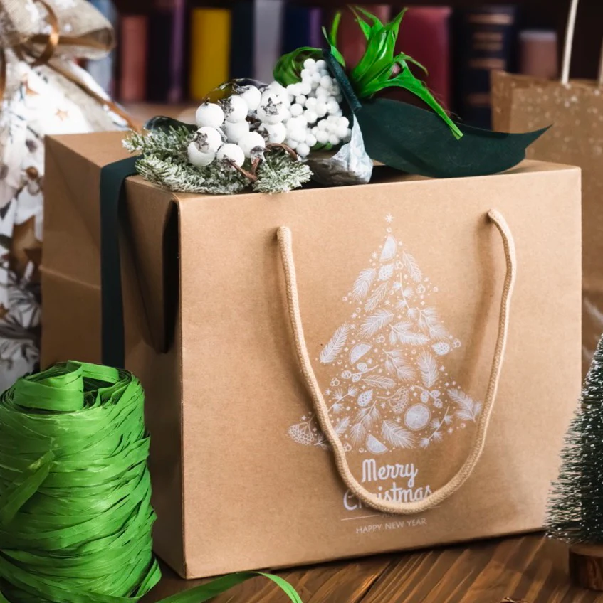 Bag Box Carta Kraft Albero stampa Bianca - Image 2