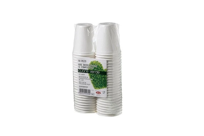 Bicchiere in polpa di cellulosa biodegradabile e compostabile