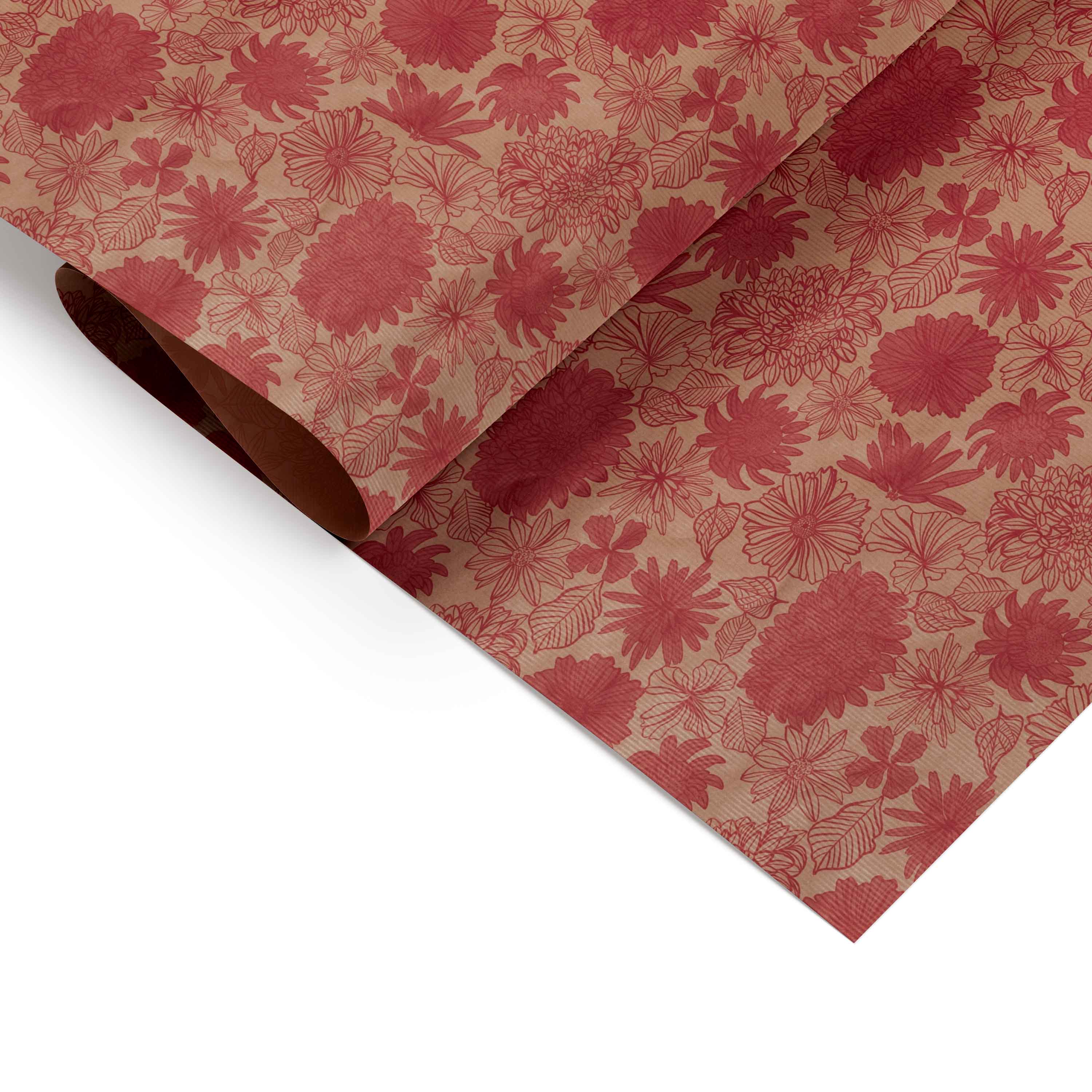 Bobina Carta Kraft Avana Fiori Lampone - Image 2