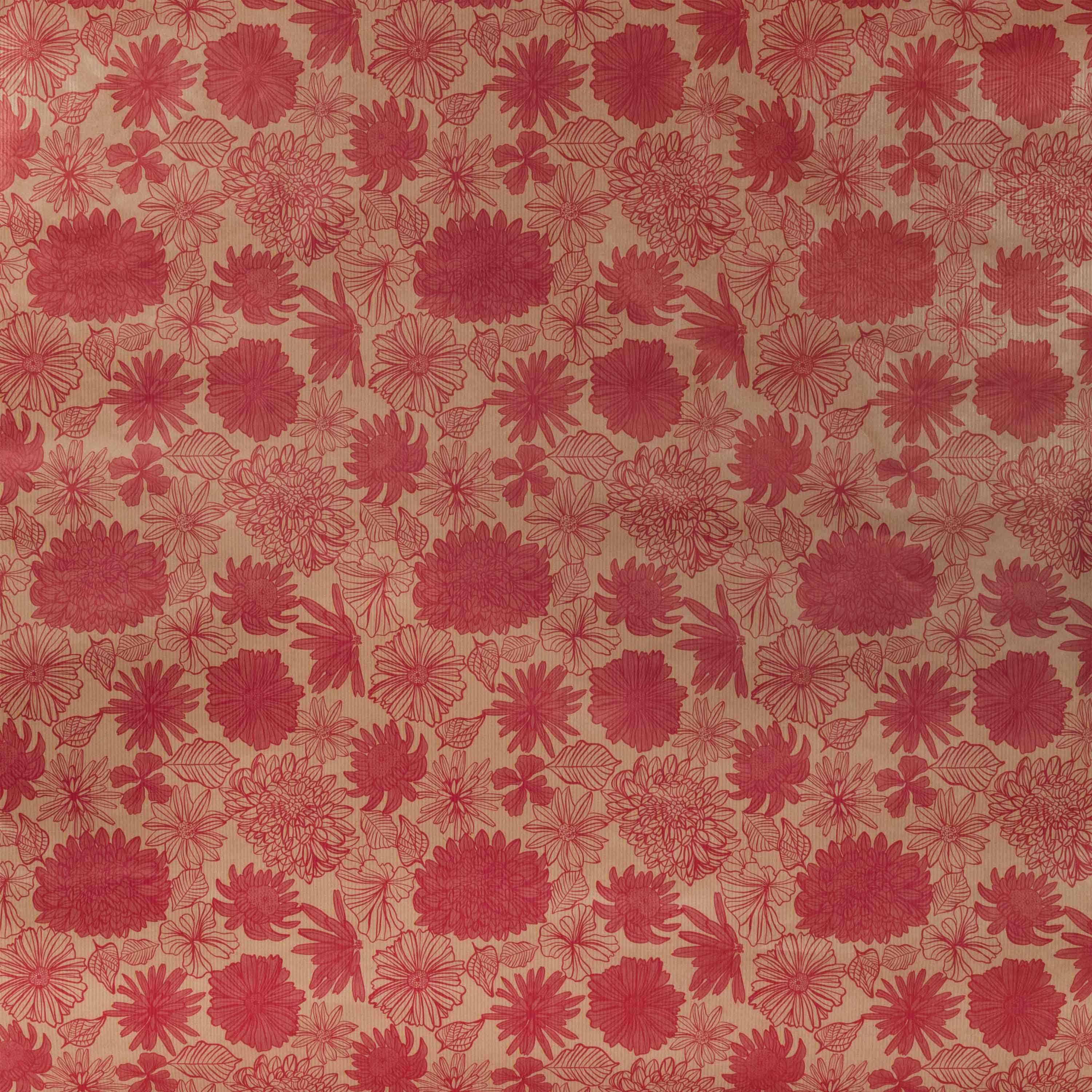 Bobina Carta Kraft Avana Fiori Lampone - Image 3