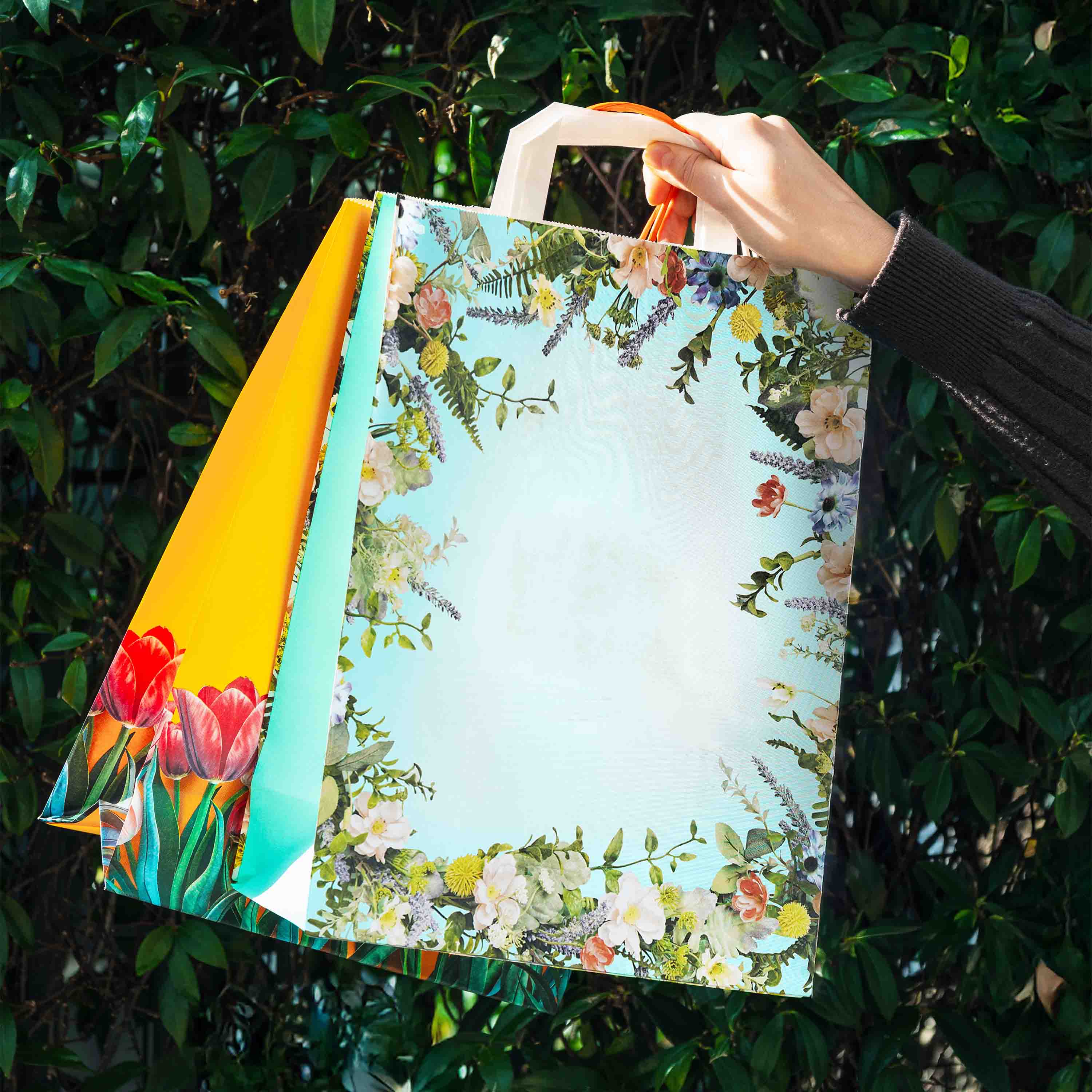 Shopper Carta Fantasia Floreale Maniglia Piattina - Image 2