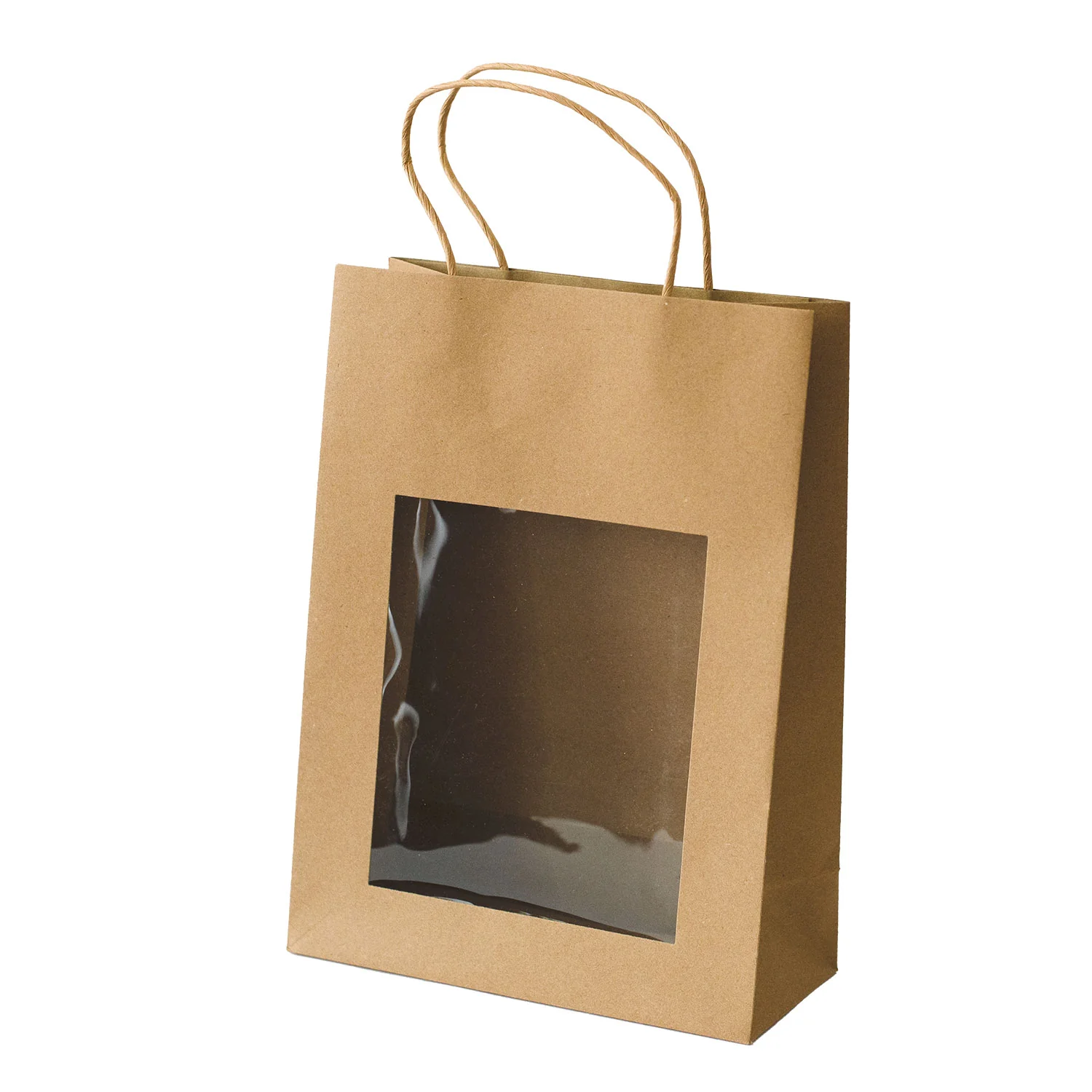 Shopper Carta Kraft cordino con finestra Avana