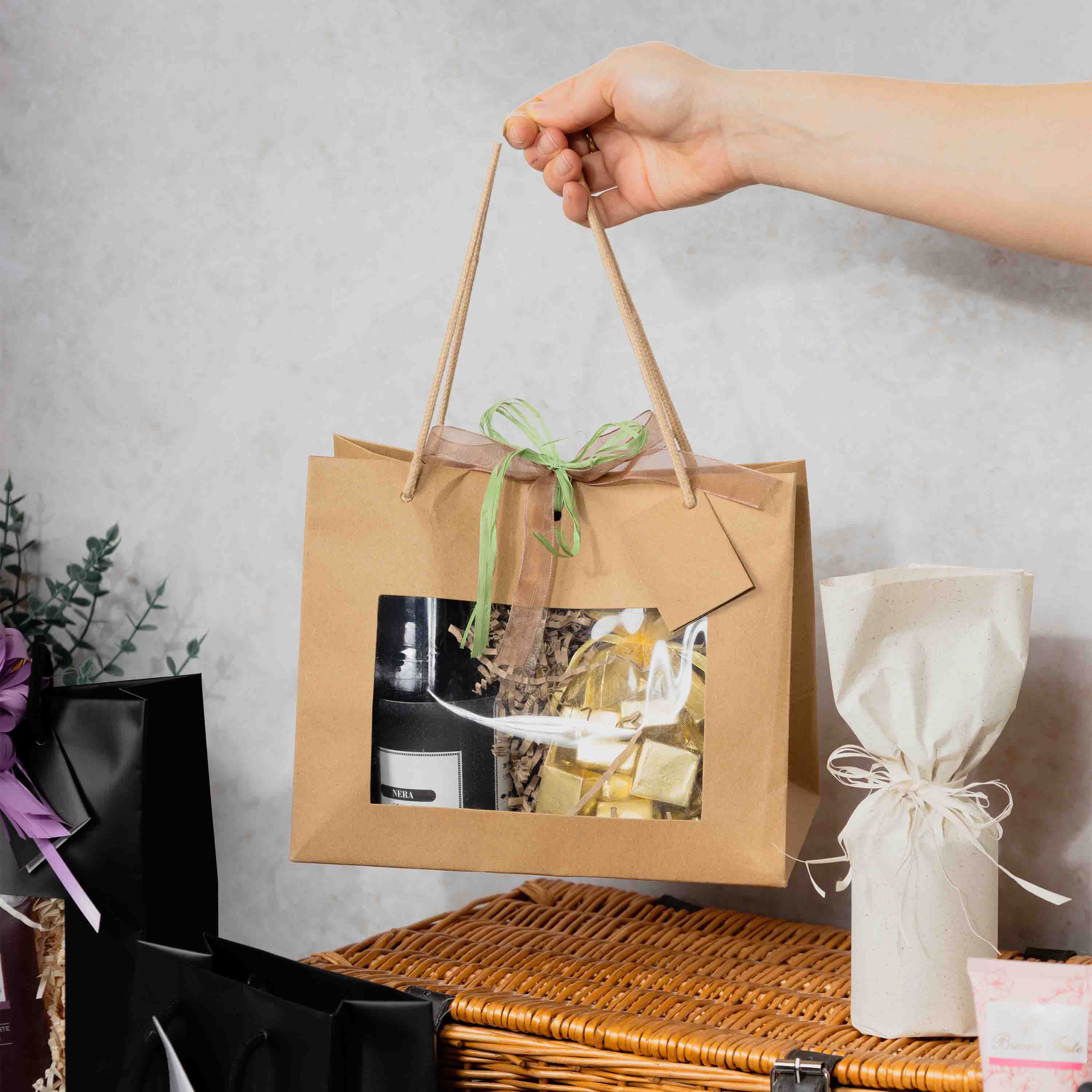 Shopper Carta Kraft Lusso con Finestra Avana - Image 3