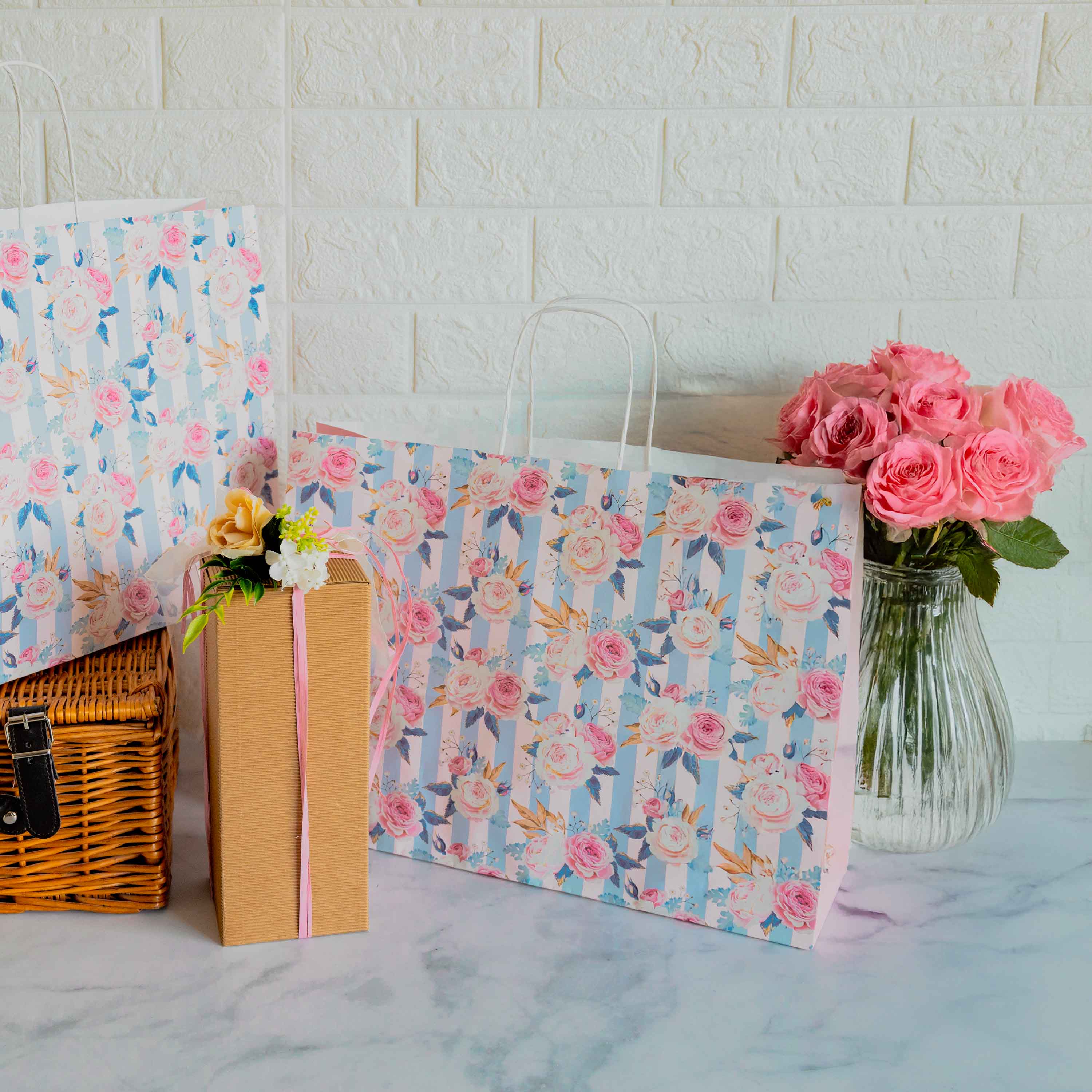 Shopper Carta Fantasia Rose Shabby Chic Manico in Cordino - Image 3