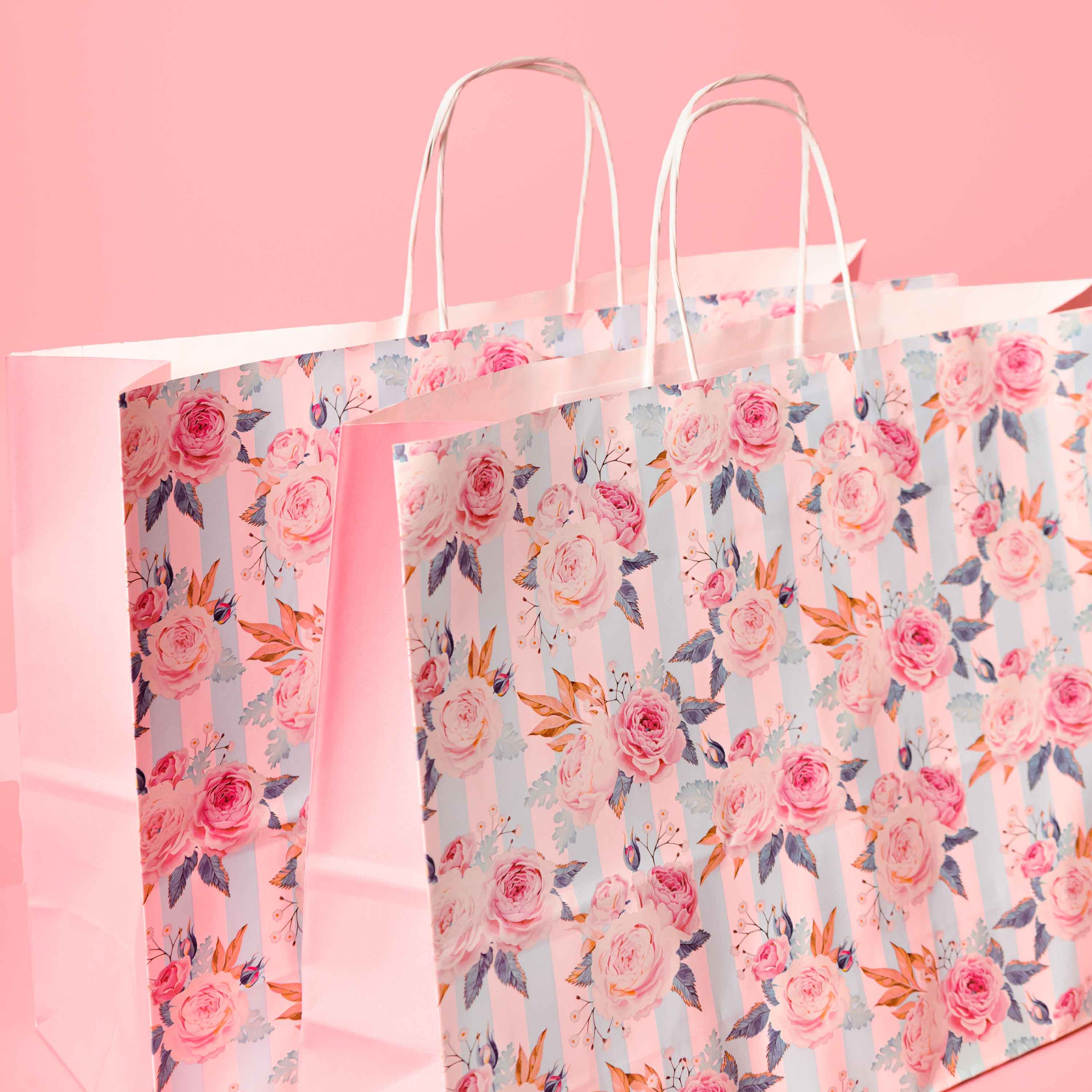 Shopper Carta Fantasia Rose Shabby Chic Manico in Cordino - Image 7