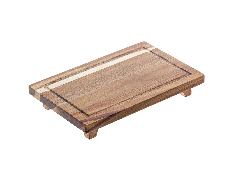 Vassoio in acacia con scavo e piedini